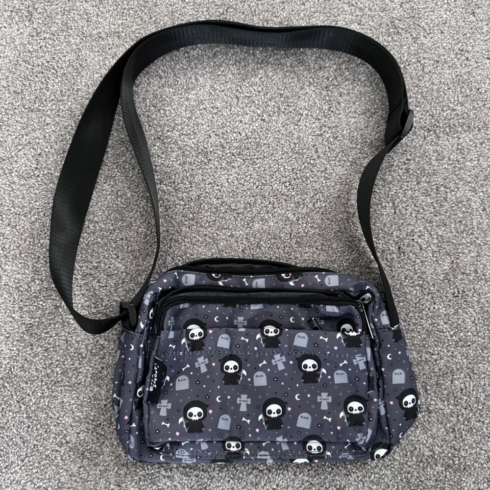 Em & Sprout Grey Black Ghost Reaper Spooky Crossbody Bag Purse